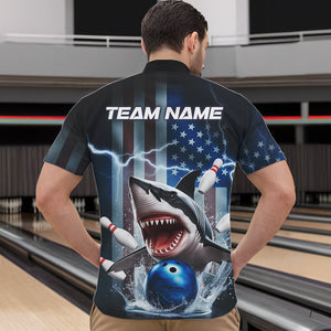 Custom American Flag Shark Bowling Men Quarter-Zip Shirt, Patriotic Shark Bowling Jerseys IPHW8944