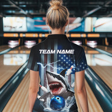 Load image into Gallery viewer, Custom American Flag Shark Bowling Women Quarter-Zip Shirt, Patriotic Shark Bowling Jerseys IPHW8944