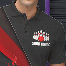 Load image into Gallery viewer, Custom Black And Red Flame Duckpin Bowling Team Men Polo Shirts, Duckpin Tournament Outfit IPHW8945