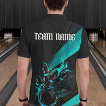 Load image into Gallery viewer, Custom Black And Blue Flame Duckpin Bowling Team Men Polo Shirts, Duckpin Tournament Outfit IPHW8946