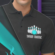 Load image into Gallery viewer, Custom Black And Blue Flame Duckpin Bowling Team Men Polo Shirts, Duckpin Tournament Outfit IPHW8946
