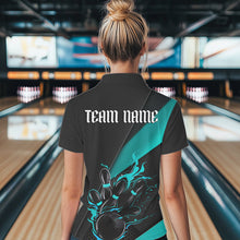 Load image into Gallery viewer, Custom Black And Blue Flame Duckpin Bowling Team Women Polo Shirt,Bowling Tournament Outfit IPHW8946