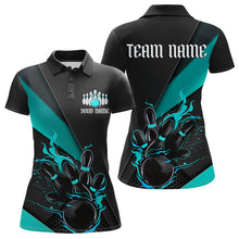 Load image into Gallery viewer, Custom Black And Blue Flame Duckpin Bowling Team Women Polo Shirt,Bowling Tournament Outfit IPHW8946