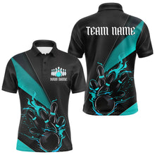 Load image into Gallery viewer, Custom Black And Blue Flame Duckpin Bowling Team Men Polo Shirts, Duckpin Tournament Outfit IPHW8946