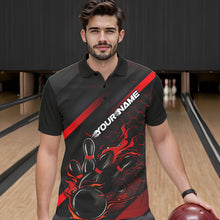 Load image into Gallery viewer, Custom Black And Red Flame Duckpin Bowling Polo Shirts For Men, Bowling Team League Shirt IPHW8947