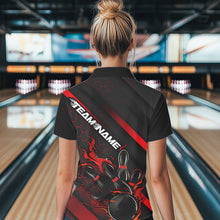 Load image into Gallery viewer, Custom Black And Red Flame Duckpin Bowling Polo Shirts For Women, Bowling Team League Shirt IPHW8947