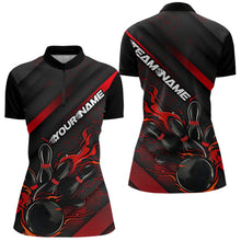 Load image into Gallery viewer, Custom Black And Red Flame Duckpin Bowling Women Quarter-Zip Shirts, Bowling League Shirt IPHW8947