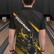 Load image into Gallery viewer, Custom Black And Yellow Flame Duckpin Bowling Polo Shirt For Men, Bowling Team League Shirt IPHW8948