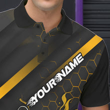 Load image into Gallery viewer, Custom Black And Yellow Flame Duckpin Bowling Polo Shirt For Men, Bowling Team League Shirt IPHW8948