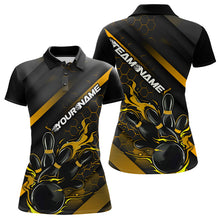 Load image into Gallery viewer, Custom Black And Yellow Flame Duckpin Bowling Women Polo Shirt, Bowling Team League Shirt IPHW8948