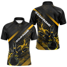 Load image into Gallery viewer, Custom Black And Yellow Flame Duckpin Bowling Polo Shirt For Men, Bowling Team League Shirt IPHW8948