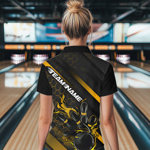 Load image into Gallery viewer, Custom Black And Yellow Flame Duckpin Women Bowling Quarter-Zip Shirt, Bowling League Shirt IPHW8948
