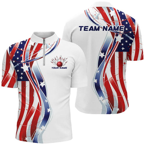 Custom American Flag Bowling Shirts For Men And Women, Patriotic Bowling Team Jerseys For Bowlers IPHW6669
