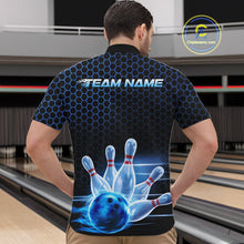Load image into Gallery viewer, Custom Black And Blue Hexagon Flame Bowling Quarter-Zip Shirts For Men, Bowling Team Shirt IPHW9389