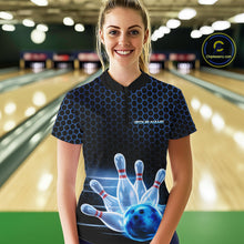 Load image into Gallery viewer, Custom Black And Blue Hexagon Flame Bowling Women Quarter-Zip Shirts, Bowling Team Shirt IPHW9389