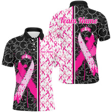 Load image into Gallery viewer, Black And Pink Custom Breast Cancer Awareness Pink Ribbon Bowling Shirts For Men And Women IPHW7011