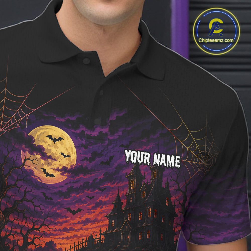 Custom Halloween Skull Bowling Men Polo Shirt, Halloween Bowlers Outfit IPHW11945