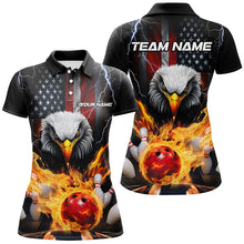 Load image into Gallery viewer, Thunder Lightning US Flag Custom Patriotic Ladies Bowling Shirts, Flame Eagle Bowling Shirt IPHW7582