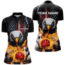 Load image into Gallery viewer, Thunder Lightning US Flag Custom Patriotic Ladies Bowling Shirts, Flame Eagle Bowling Shirt IPHW7582