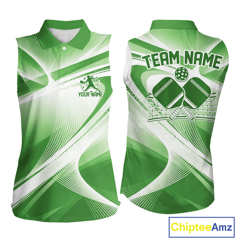Custom Green Pickleball Matching Team Tournament Shirt, Pickleball League Women Sleeveless Polo IPHW12739
