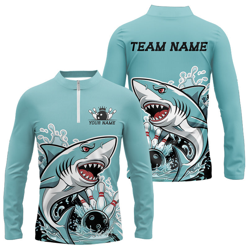 Shark Custom Bowling Jerseys, Shark Bowling Tournament Long Sleeve Quarter-Zip Shirts For Men IPHW8008