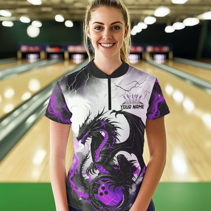 Black And Purple Thunder Lightning Custom Dragon Bowling Women Quarter-Zip Shirts IPHW8695