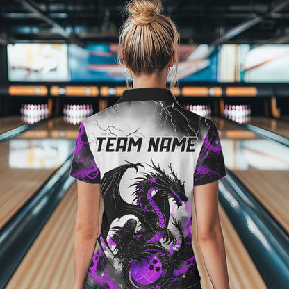 Black And Purple Thunder Lightning Custom Dragon Bowling Women Quarter-Zip Shirts IPHW8695