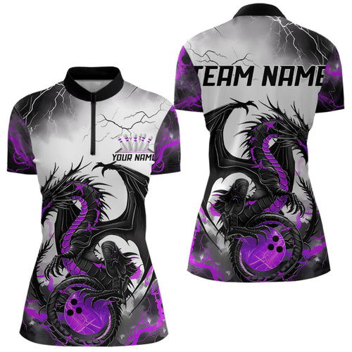Black And Purple Thunder Lightning Custom Dragon Bowling Women Quarter-Zip Shirts IPHW8695