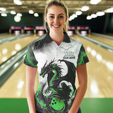 Load image into Gallery viewer, Black And Green Thunder Lightning Custom Dragon Bowling Women Polo Shirts, Bowling Uniform IPHW8696