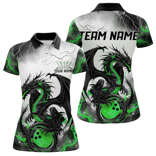 Black And Green Thunder Lightning Custom Dragon Bowling Women Polo Shirts, Bowling Uniform IPHW8696