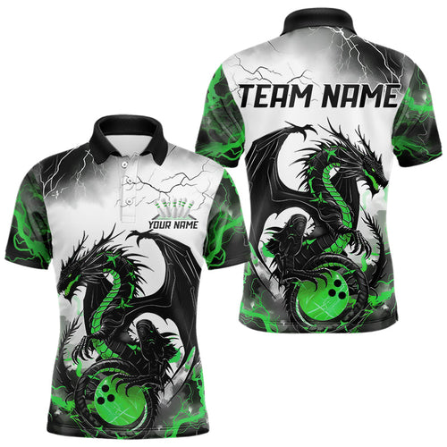 Black And Green Thunder Lightning Custom Dragon Bowling Men Polo Shirts, Bowling Uniform IPHW8696