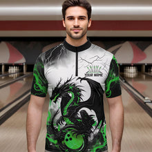 Load image into Gallery viewer, Black And Green Thunder Lightning Custom Dragon Bowling Men Quarter-Zip Shirts, Bowling Uniform IPHW8696