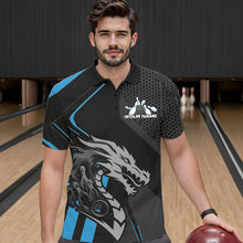 Load image into Gallery viewer, Custom Black And Blue Dragon Bowling Jerseys, Bowling Team Men Polo Shirts Bowlers Outfit IPHW8700