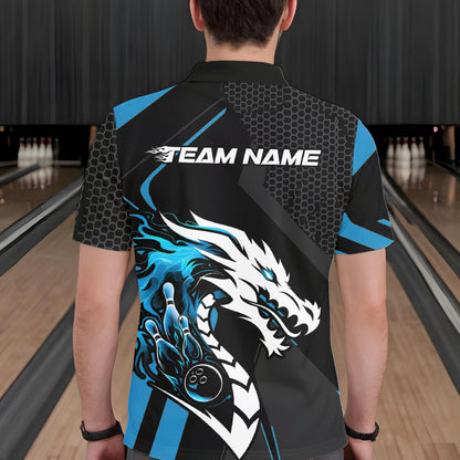 Custom Black And Blue Dragon Bowling Jerseys, Bowling Team Men Polo Shirts Bowlers Outfit IPHW8700