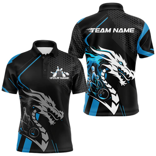 Custom Black And Blue Dragon Bowling Jerseys, Bowling Team Men Polo Shirts Bowlers Outfit IPHW8700