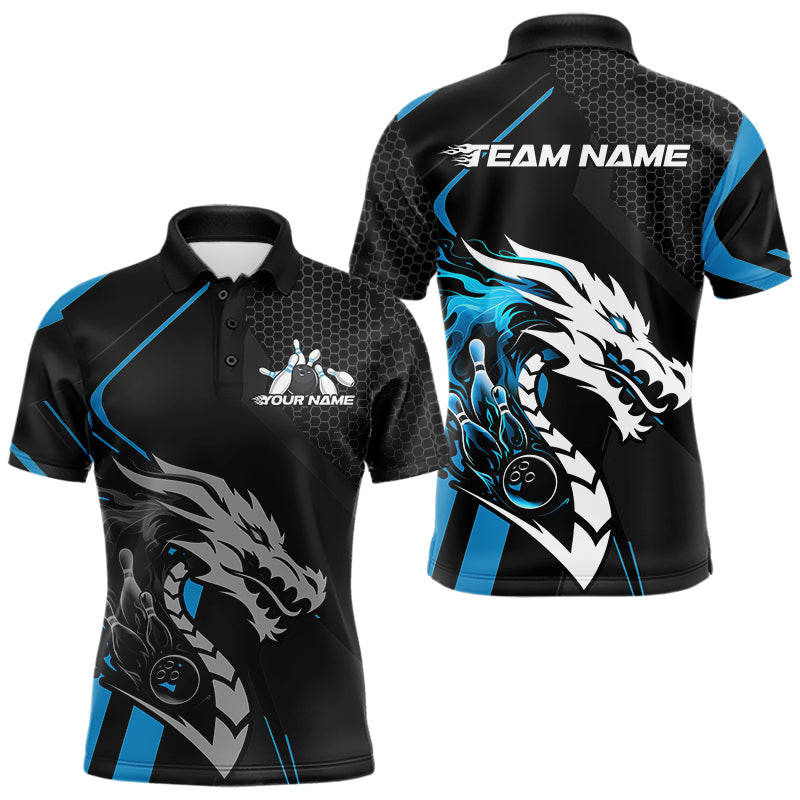 Custom Black And Blue Dragon Bowling Jerseys, Bowling Team Men Polo Shirts Bowlers Outfit IPHW8700