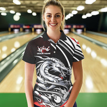 Load image into Gallery viewer, Custom Black And Red Dragon Bowling Team Polo Shirts For Women, Dragon Bowling Jerseys IPHW8705