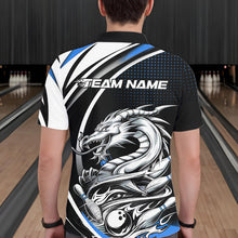 Load image into Gallery viewer, Custom Black And Blue Dragon Bowling Team Polo Shirts For Men, Dragon Bowling Jerseys IPHW8706