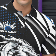 Load image into Gallery viewer, Custom Black And Blue Dragon Bowling Team Polo Shirts For Men, Dragon Bowling Jerseys IPHW8706