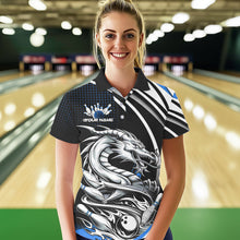 Load image into Gallery viewer, Custom Black And Blue Dragon Bowling Team Polo Shirts For Women, Dragon Bowling Jerseys IPHW8706