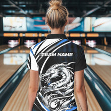 Load image into Gallery viewer, Custom Black And Blue Dragon Bowling Team Polo Shirts For Women, Dragon Bowling Jerseys IPHW8706