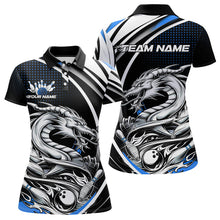 Load image into Gallery viewer, Custom Black And Blue Dragon Bowling Team Polo Shirts For Women, Dragon Bowling Jerseys IPHW8706