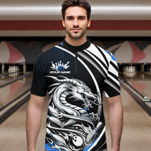 Load image into Gallery viewer, Custom Black And Blue Dragon Bowling Team Quarter-Zip Shirts For Men, Dragon Bowling Jerseys IPHW8706