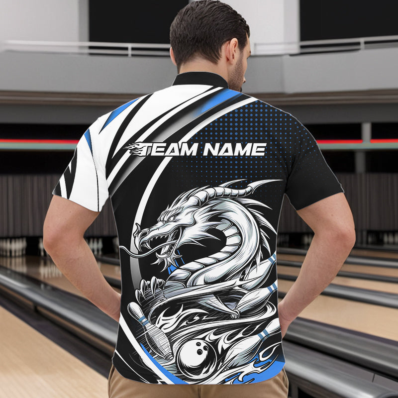 Custom Black And Blue Dragon Bowling Team Quarter-Zip Shirts For Men, Dragon Bowling Jerseys IPHW8706