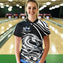 Load image into Gallery viewer, Custom Black And Blue Dragon Bowling Team Women Quarter-Zip Shirts, Dragon Bowling Jerseys IPHW8706