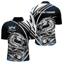Load image into Gallery viewer, Custom Black And Blue Dragon Bowling Team Quarter-Zip Shirts For Men, Dragon Bowling Jerseys IPHW8706