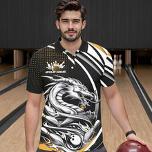 Load image into Gallery viewer, Custom Black And Yellow Dragon Bowling Team Polo Shirts For Men, Dragon Bowling Jerseys IPHW8707