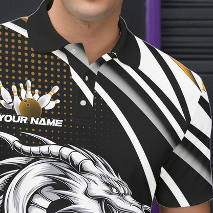 Custom Black And Yellow Dragon Bowling Team Polo Shirts For Men, Dragon Bowling Jerseys IPHW8707