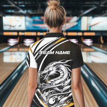 Load image into Gallery viewer, Custom Black And Yellow Dragon Bowling Team Polo Shirts For Women, Dragon Bowling Jerseys IPHW8707