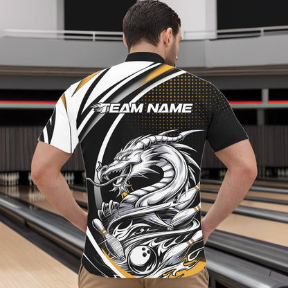 Custom Black And Yellow Dragon Bowling Team Quarter-Zip Shirts For Men, Dragon Bowling Jerseys IPHW8707